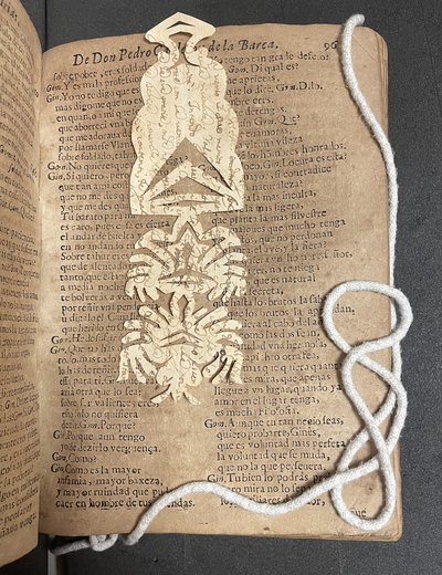 Handmade bookmark found in 1674 edition of Pedro Calderón de la Barca's comedias.