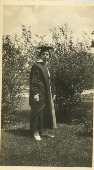 Eva in graduation cap and gown, 1916