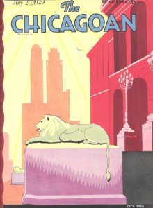 Art Institute lions and skyscrapers on Chicagoan cover, July 20, 1929