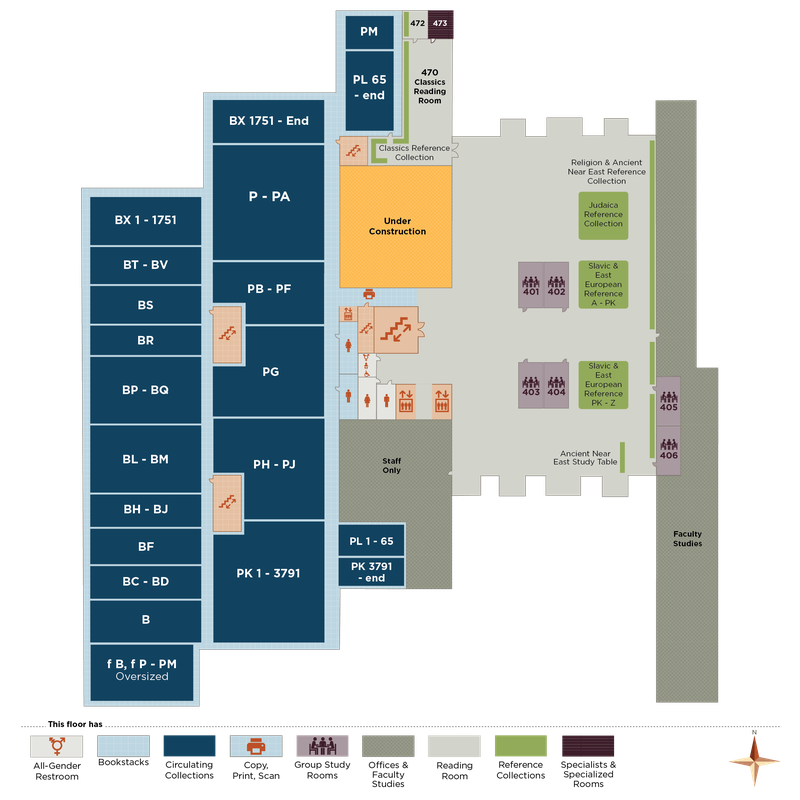 Regenstein 4th Floor map with construction area identified