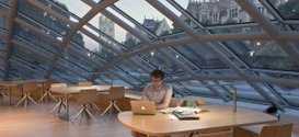 Student studying in Mansueto Library from Apply for the Library Student Advisory Council