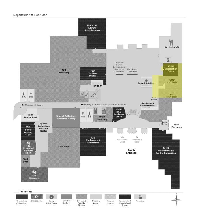 Regenstein 1st floor map showing construction area on east side