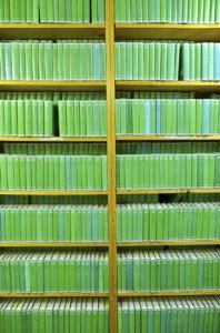 The iconic green and red spines of the Loeb Classical Library